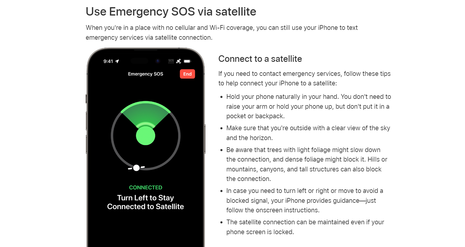 iPhone 14的SOS緊急服務是全球首創。翻攝蘋果官網