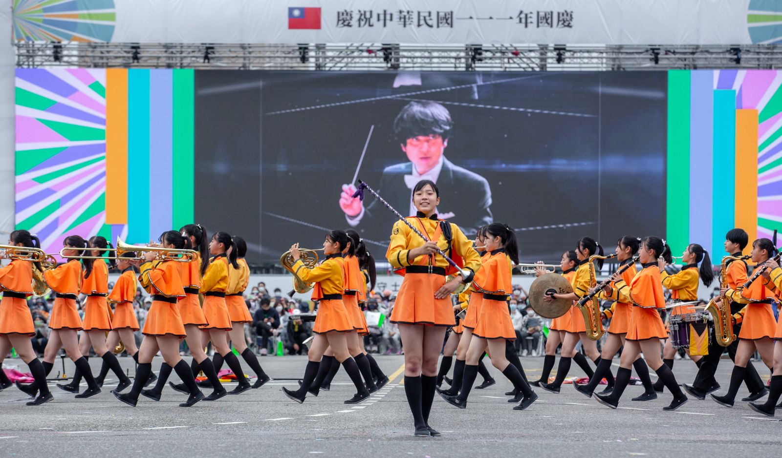 有「橘色惡魔」之稱的日本京都橘高校吹奏部受邀國慶表演。總統府提供