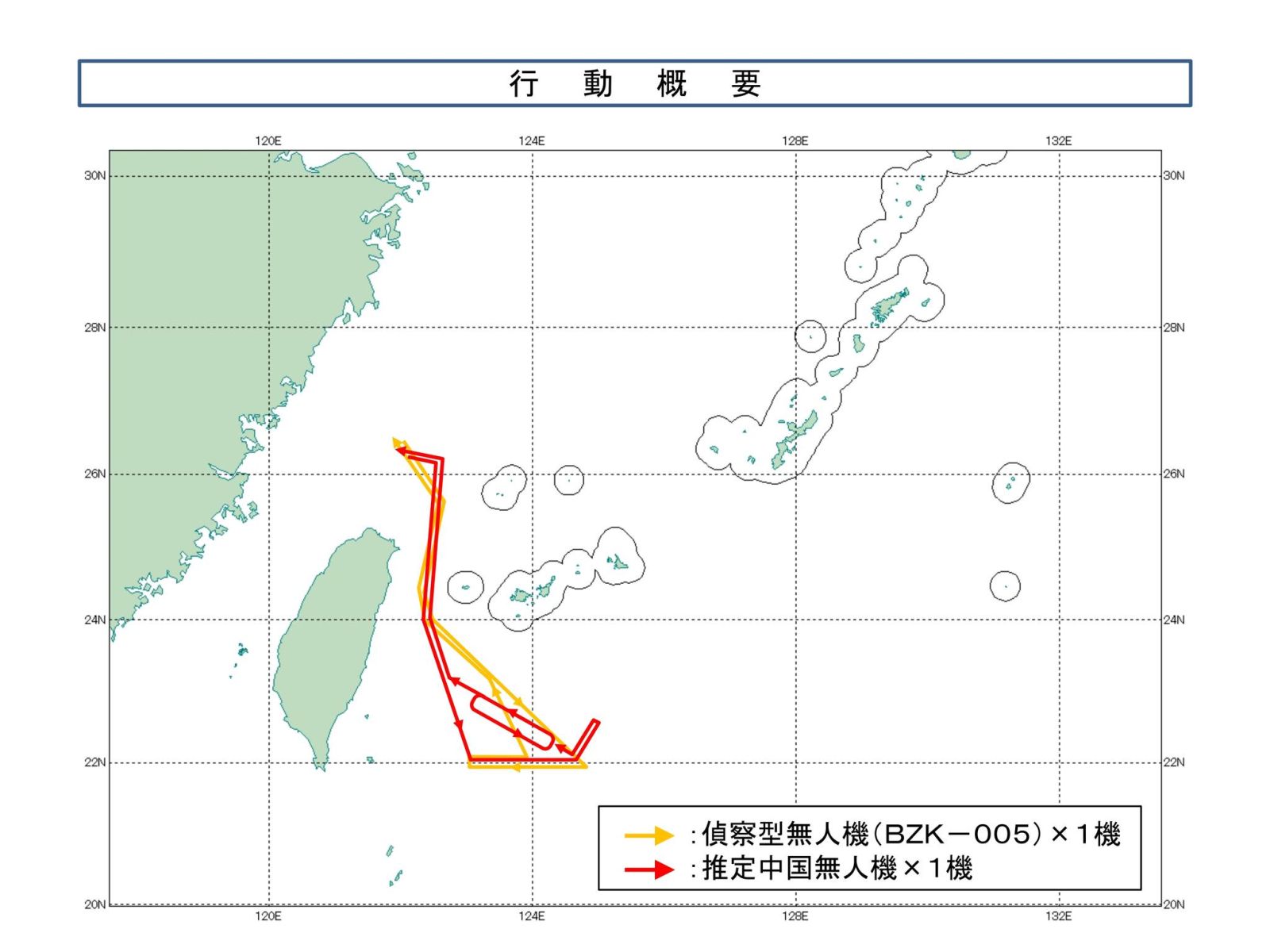 日本政府所以布共機航跡圖。翻攝日本統合幕監部