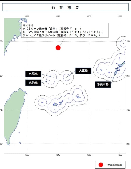 日本防衛省公布遼寧號艦隊最新航跡。翻攝日本統合幕僚監部