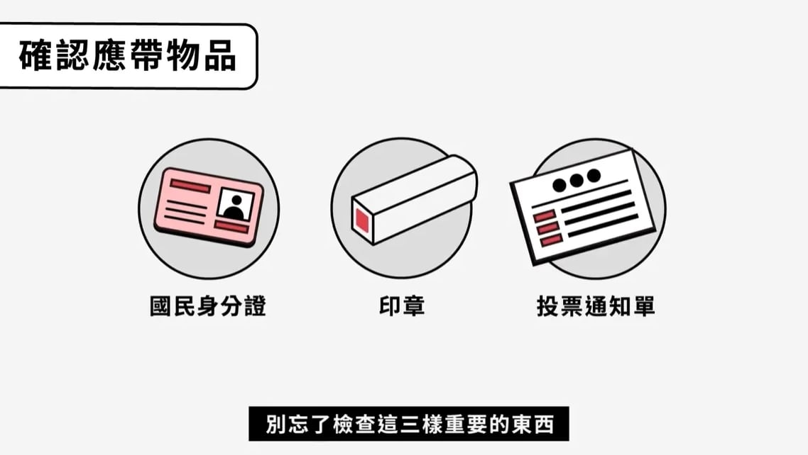 投票三寶：身分證、印章、投票通知單。 翻攝中選會FB