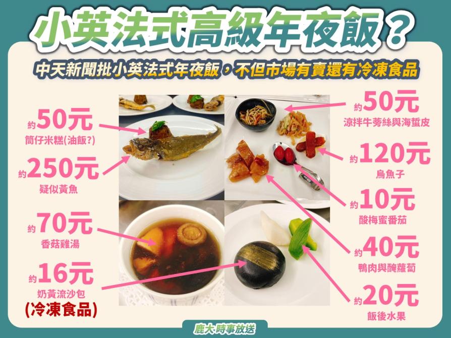  蔡總統年夜飯食材估價圖曝光　這道「黑金料理」只要16元