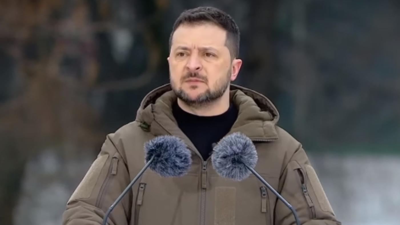 澤倫斯基在基輔發表全國演說。翻攝自澤倫斯基臉書