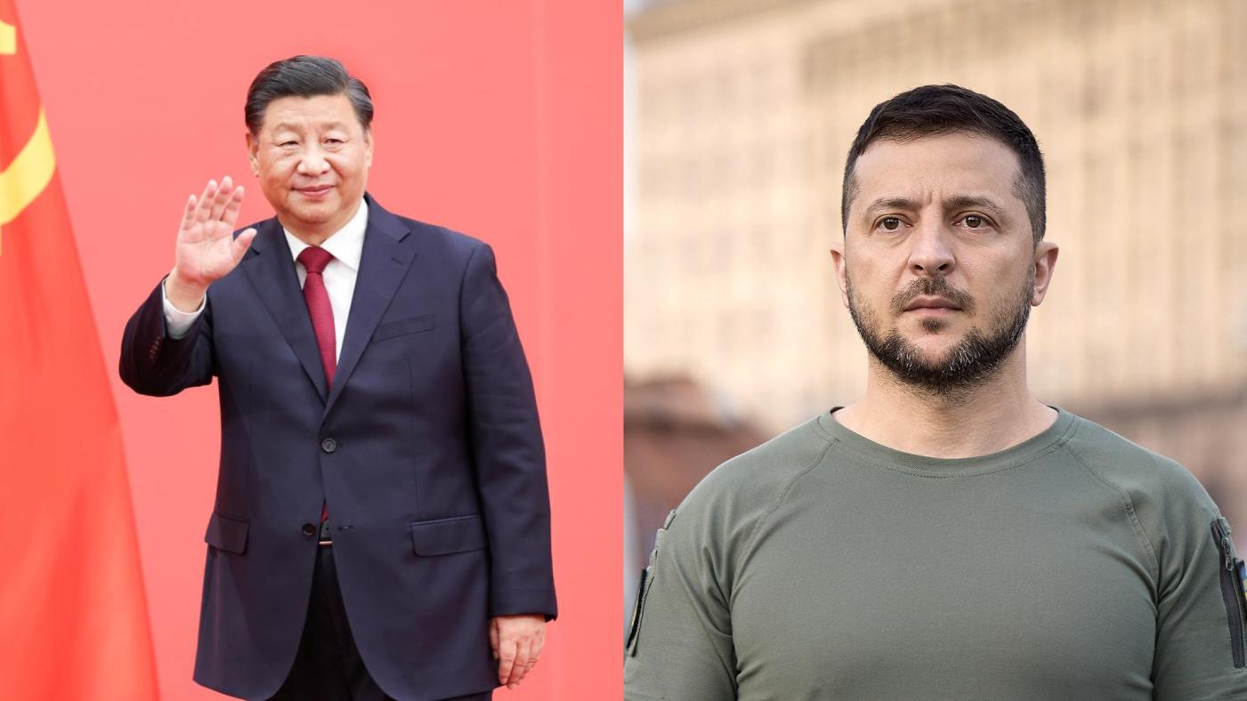 烏克蘭總統澤倫斯基（右）表達希望與中國國家主席習近平（左）會面。合成照片取自澤倫斯基臉書、新華社