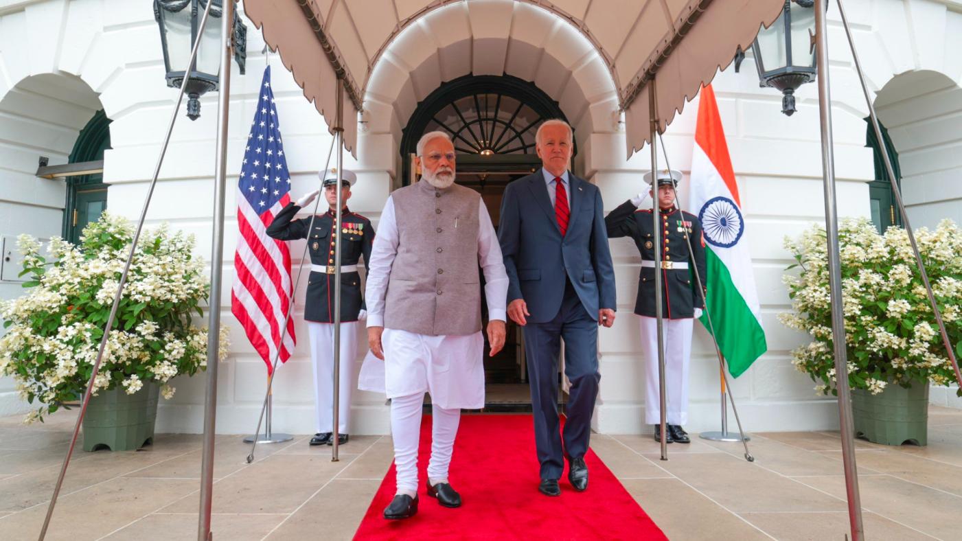 印度總理莫迪6月底到美國進行國是訪問，與美國總統拜登（右）會晤。翻攝Narendra Modi臉書