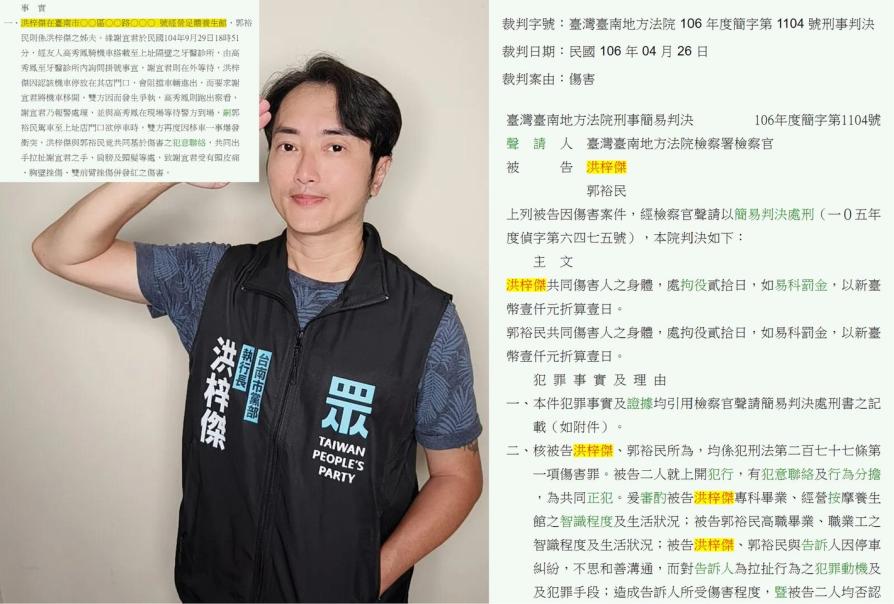 民眾黨地方黨部連環爆　四叉貓再挖台南黨部執行長打女人被判傷害罪