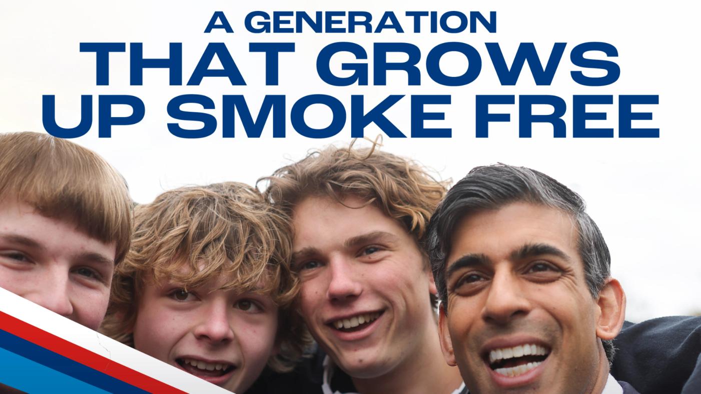 英國首相蘇納克計畫逐年提高合法吸菸年齡，現已滿14歲者將終身不得合法購菸。翻攝@RishiSunak「X」社群平台