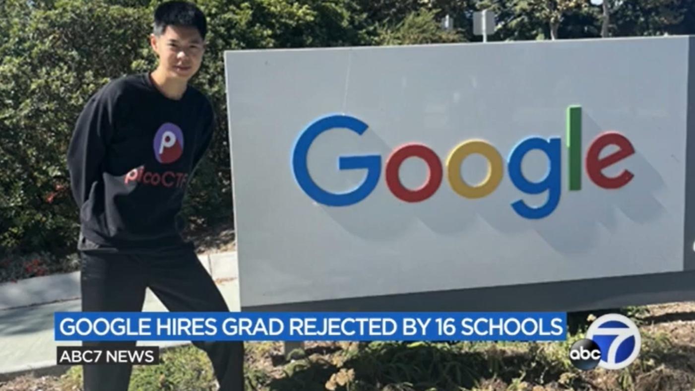 Stanley Zhong今年以優異成績自高中畢業卻遭多所大學拒收，後來幸運獲Google聘用為L4工程師。翻攝ABC7新聞網站