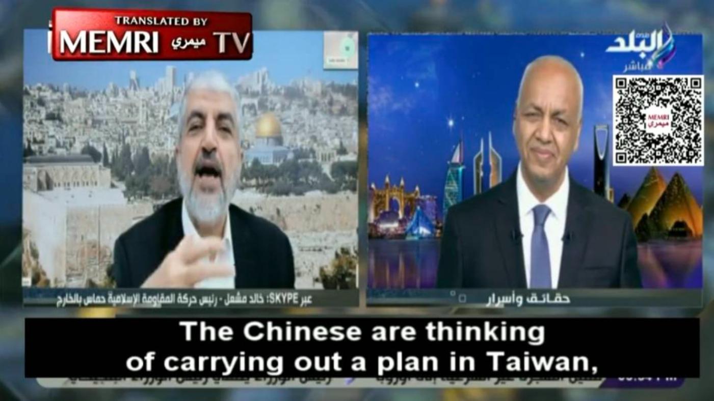  哈瑪斯海外領導人Khaled Mashal在26日接受埃及Sada Elbalad電視台訪問。翻攝@MEMRIReports「X」社群平台影片