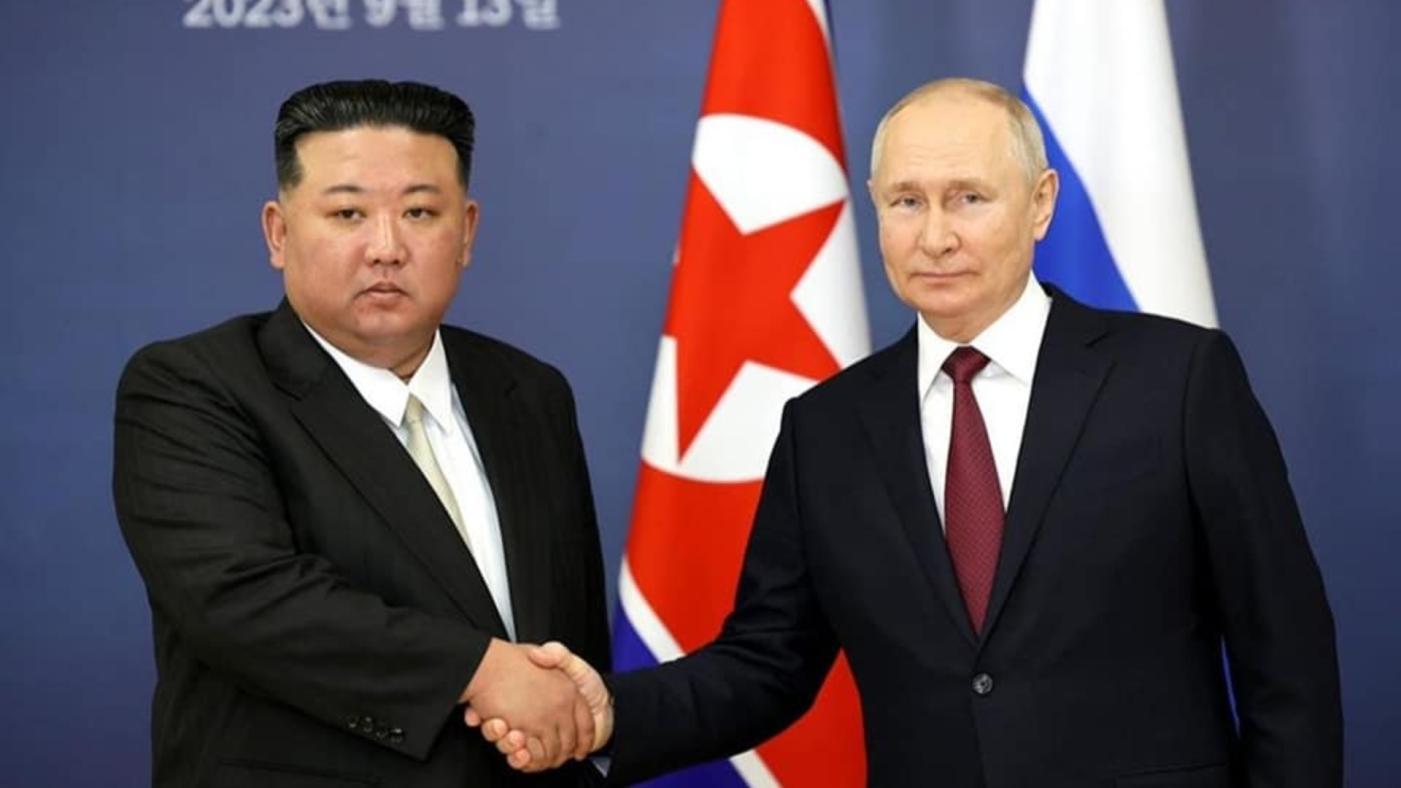 朝鮮領導人金正恩今年9月訪問俄羅斯，與俄國總統普丁（右）合影。翻攝Vladimir Putin Владимир Путин臉書