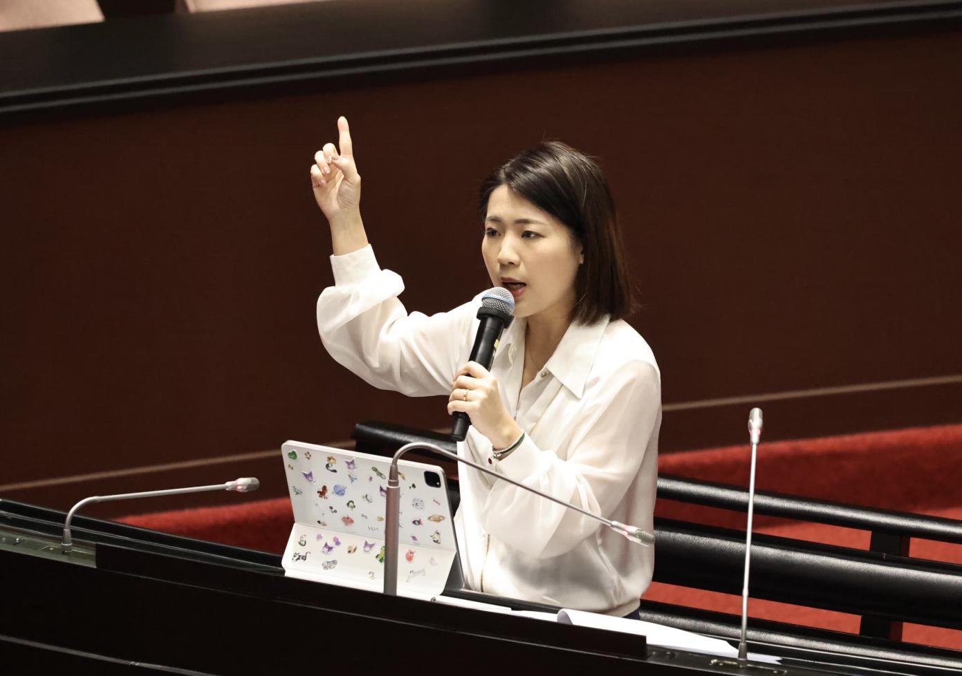 徐巧芯12日在立院質詢台灣民主基金會相關補助不符合目的。林啟弘攝