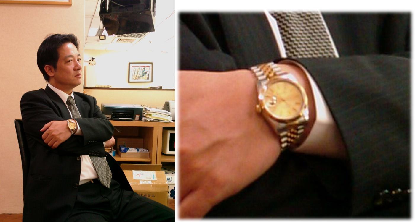 賴清德今在中執會有感而發回應外界對他勞力士手錶的質疑，圖為賴清德2008年曾戴的勞力士錶。翻攝媒體人曾韋禎臉書