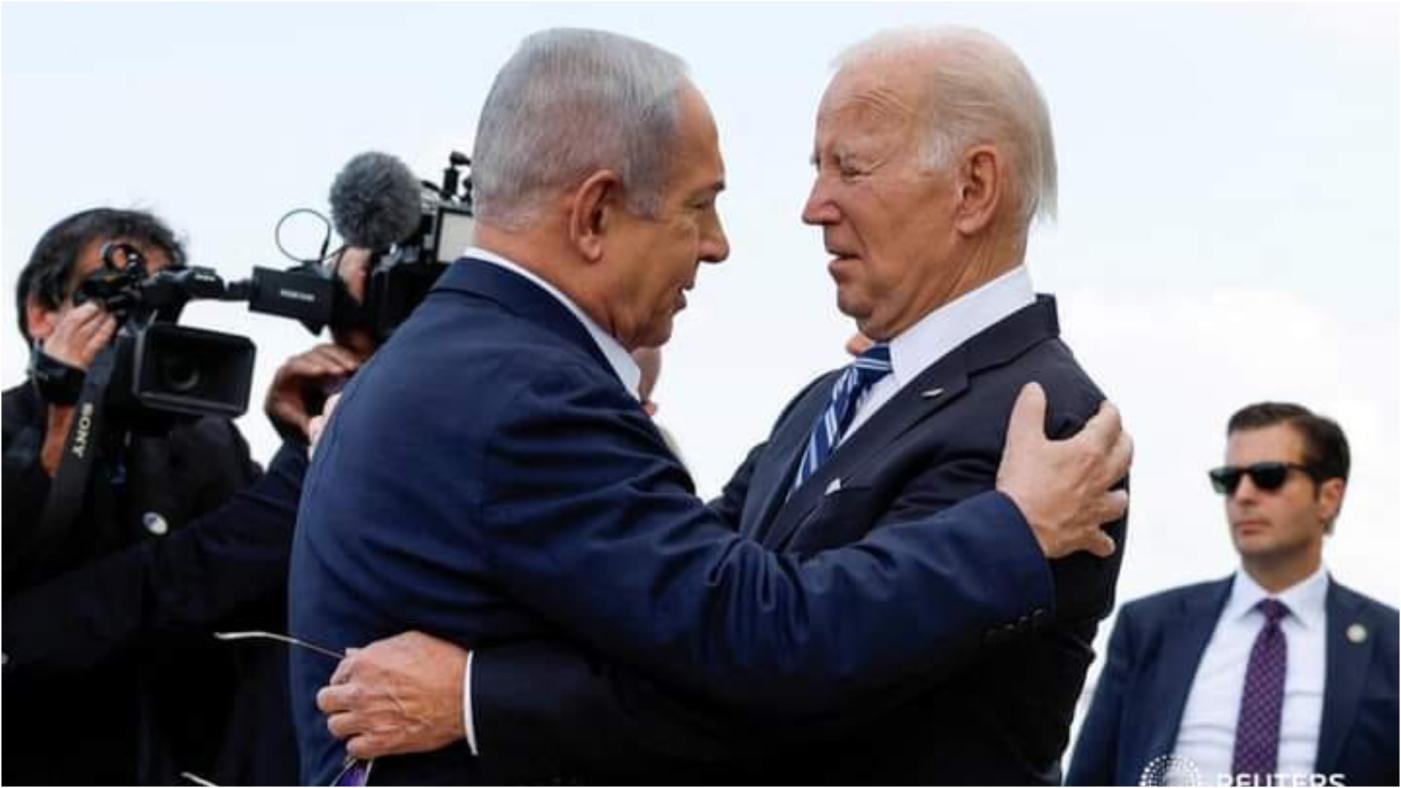 白宮表示，美國總統拜登（右）和以色列總理納坦雅胡28日通話。圖為納坦雅胡去年訪美資料照片。翻攝אסנת פרסק臉書