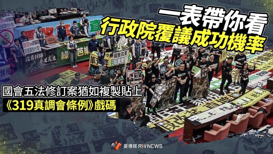 一表帶你看行政院覆議成功機率　國會五法修訂案猶如複製貼上《319真調會條例》戲碼