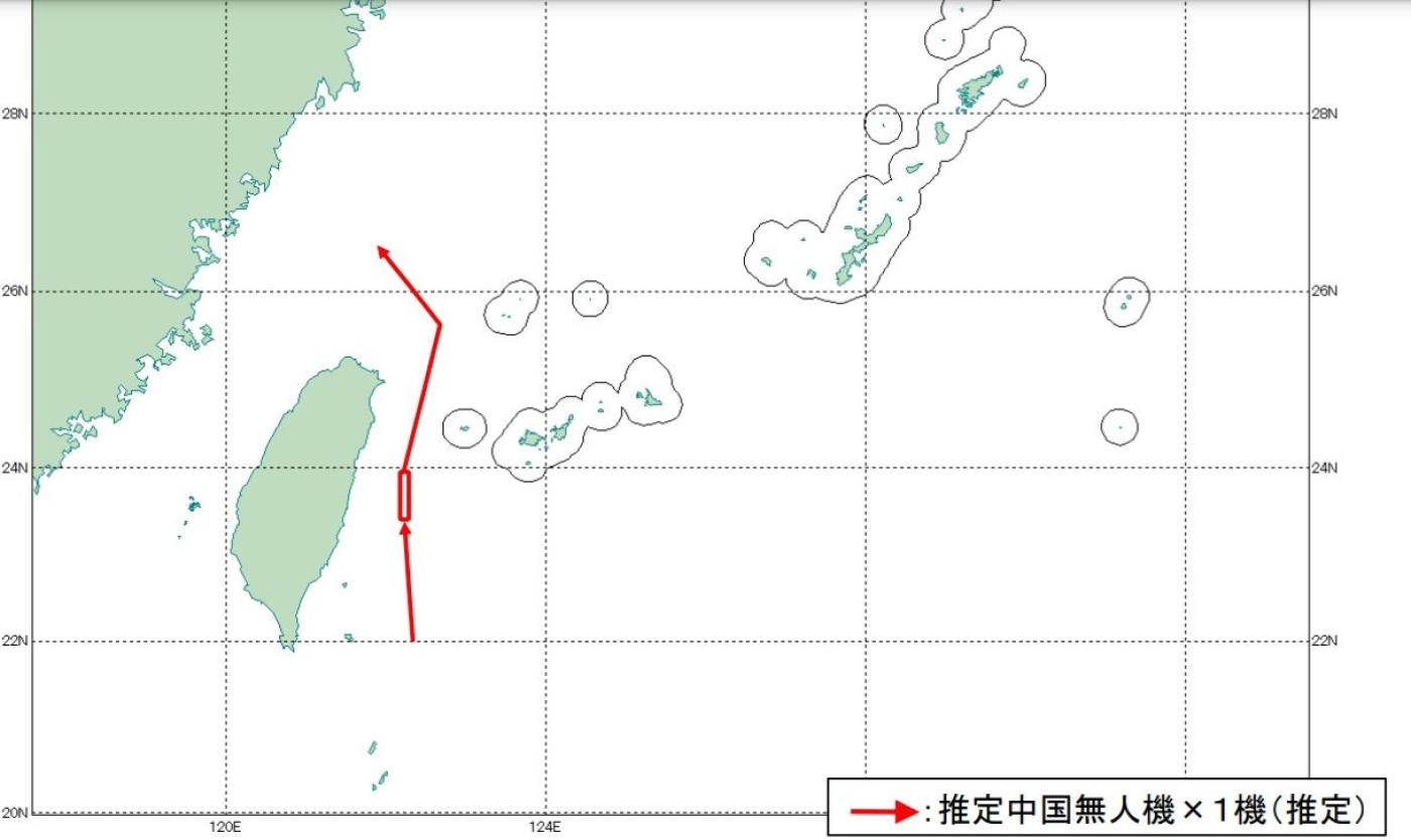 中共無人機昨日繞台一圈。翻攝日本統合幕僚監部