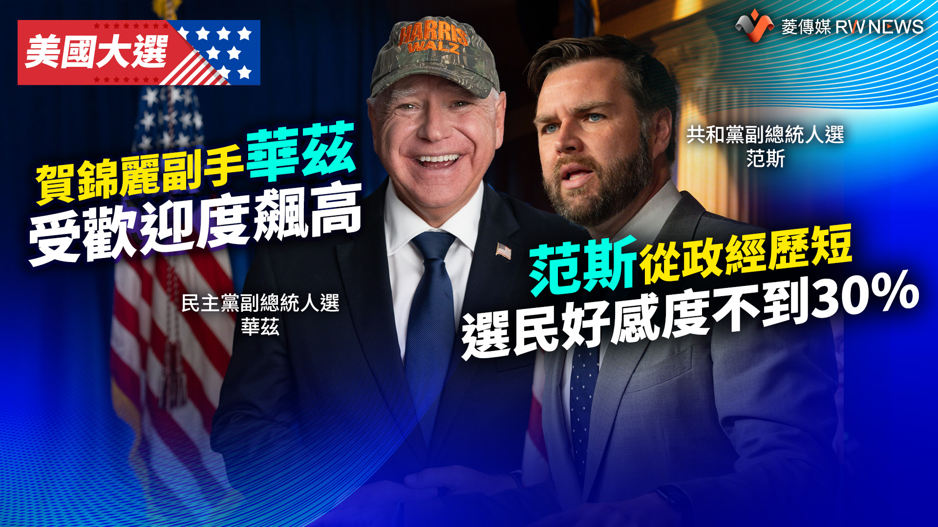 美國大選／賀錦麗副手華茲受歡迎度飆高范斯從政經歷短選民好感度不到30%
