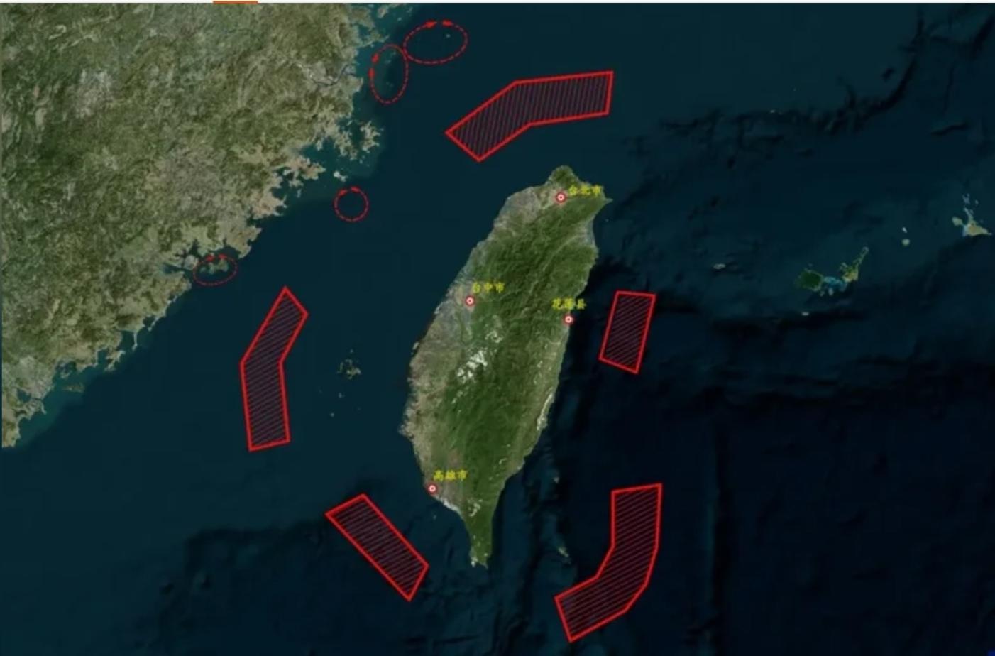 圖為中共解放軍東部戰區5月發布「聯合利劍－2024A」演習區域示意圖。翻攝中國國防部官網