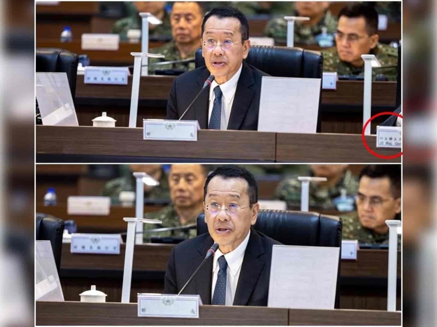 軍聞社發布漢光演習高階幹部圖上兵推照片，疑似出現美軍印太司令部聯五次長的名牌（上圖紅圈處）。目前網站疑已裁掉名牌（下圖）。翻攝軍聞社官網