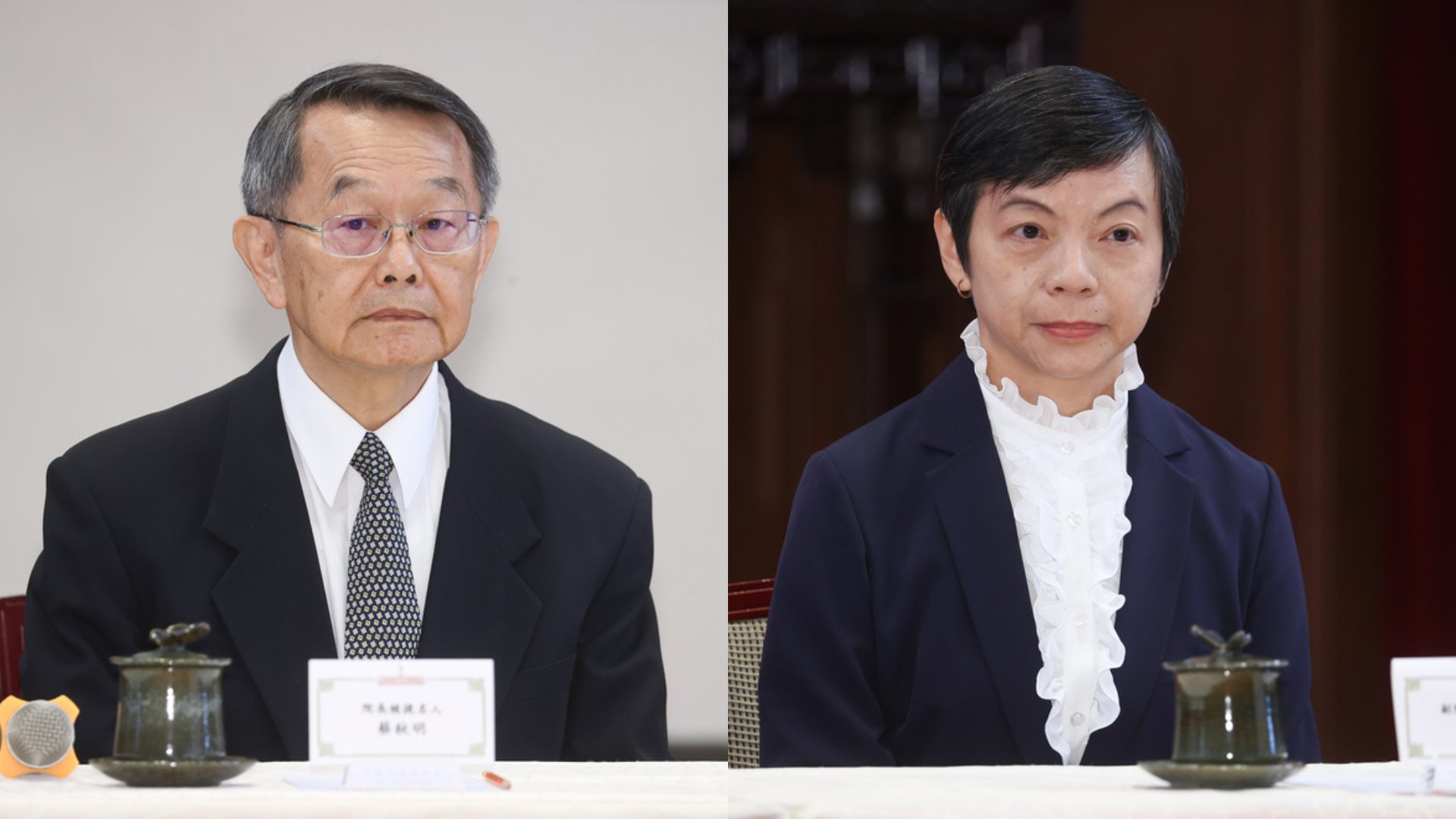 總統府21日公布司法院正、副院長及大法官被提名人，司法院院長提名人為檢察官蔡秋明（左），副院長提名人為法官蘇素娥（右）。中央社
