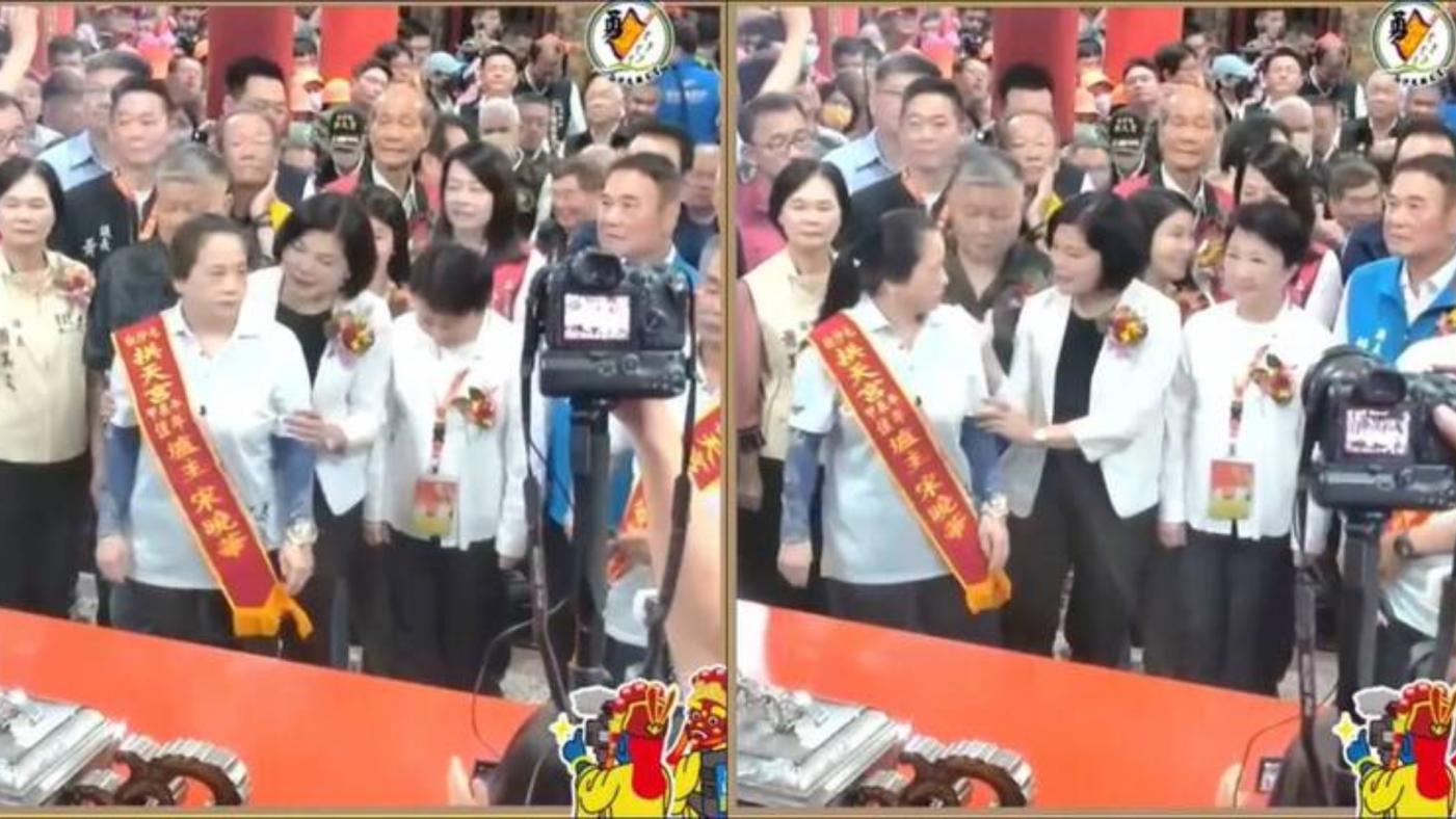 張麗善「動手」將原本在前方的爐主往旁邊移。翻攝臉書