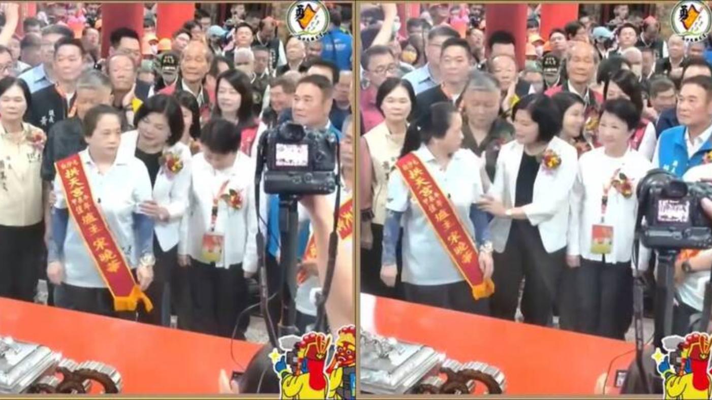 張麗善1日將原本在前方的白沙屯媽祖爐主往旁邊移，遭到網友砲轟。翻攝臉書