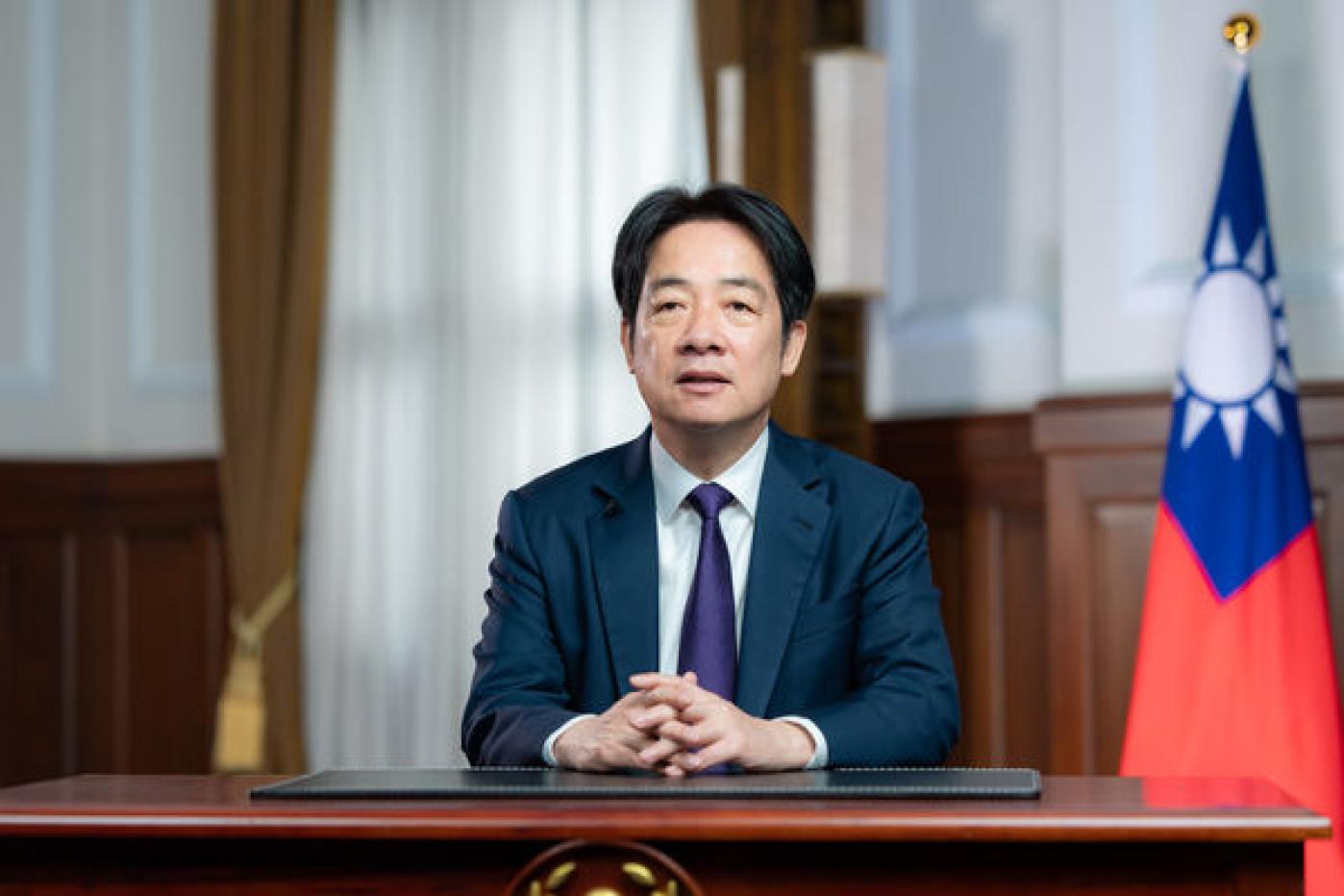總統賴清德傍晚透過錄影發表談話。總統府提供