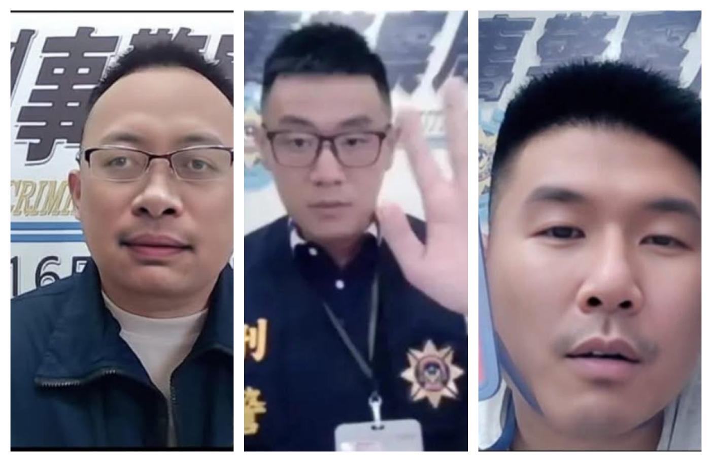 這些穿著警裝、拿證件出現在鏡頭前的人都是詐騙集團成員。翻攝網路