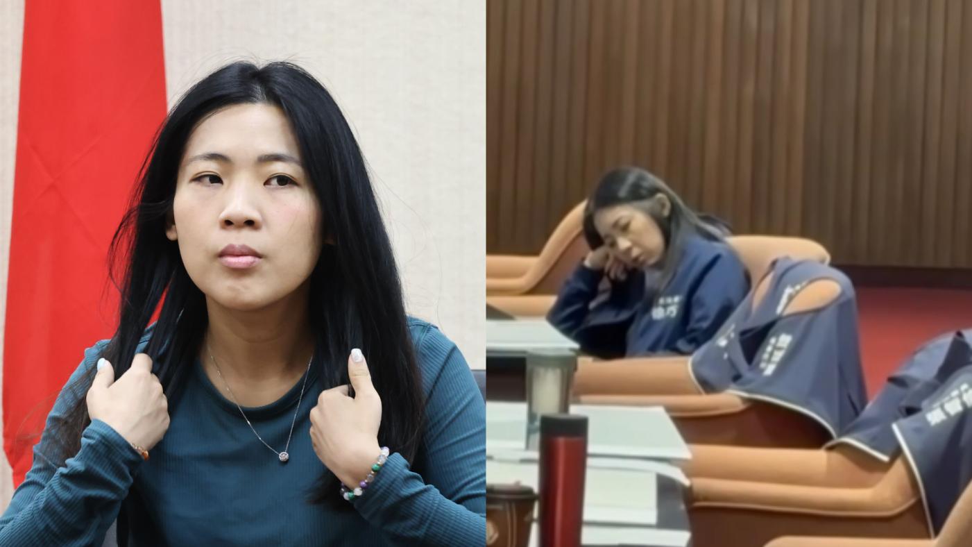 徐巧芯被質疑13日上午在議場內瞇眼打瞌睡（右），她駁斥強調自己有上台發言。資料照片、翻攝周軒臉書