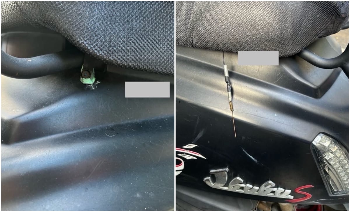 機車坐墊下方出現疑似針孔鏡頭，沈伯洋說，專門紀錄斜後方的行車記錄器？正常嗎。翻攝沈伯洋臉書