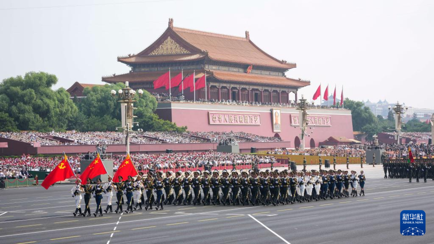 中共抗戰勝利大閱兵，軍事專家揭仲認為與抗戰無關，反而像是習近平軍改十周年成果展。翻攝新華社