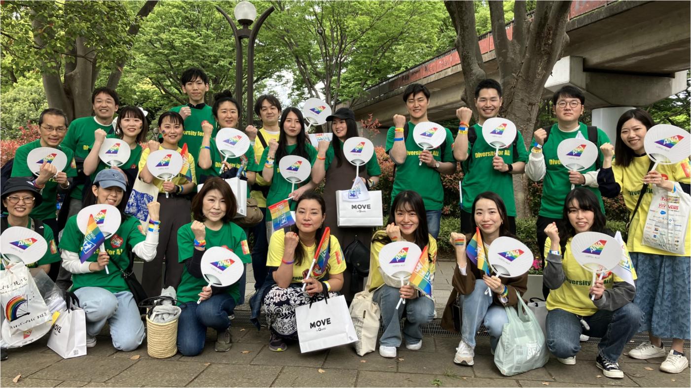 日本越來越認同LGBTQ族群。日本ANA航空員工自組團隊6日參加Tokyo Rainbow Pride 2023 活動。翻攝@FlyANA_official推特