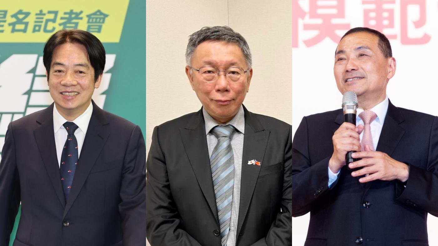 台灣民意基金會最新民調，賴清德支持度36.5％、柯文哲29.1％、侯友宜20.4％。翻攝三人臉書