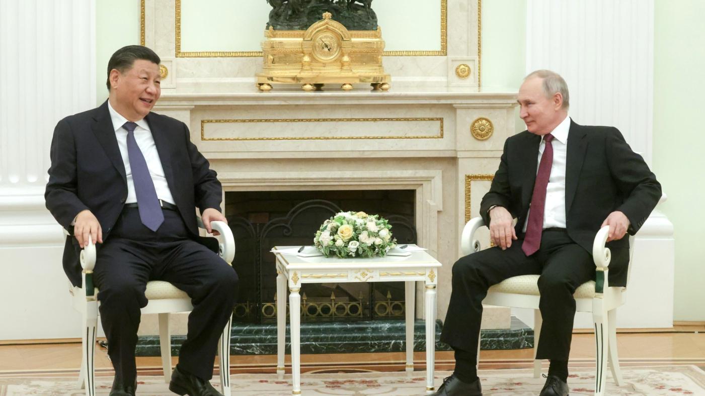 中國國家主席習近平（左）在3月20至22日親訪俄羅斯，與俄羅斯總統普丁在克林姆林宮會晤。翻攝俄羅斯總統府網站