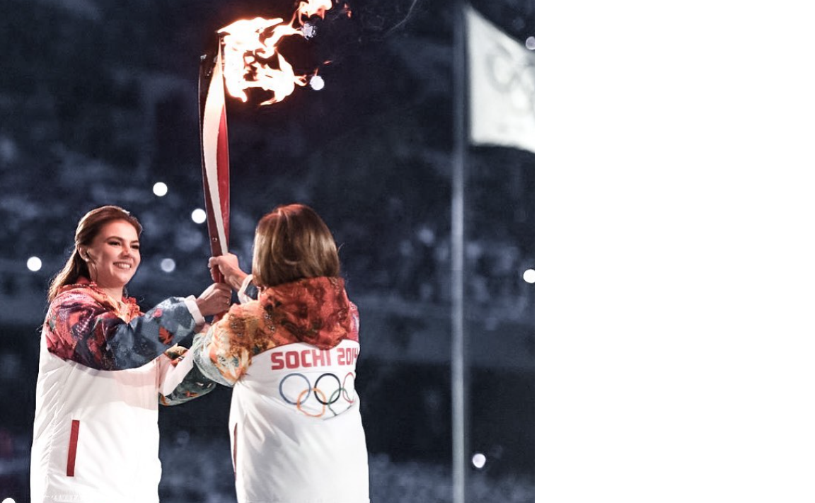 卡巴耶娃在2014年俄國索契冬奧開幕會上傳遞聖火。 翻攝卡巴耶娃IG