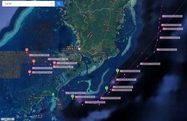 中國網站上竟能秀出我海巡署台南艦密訪帛琉的航跡，顯見我方軍艦已遭中國北斗衛星全程追蹤。讀者提供