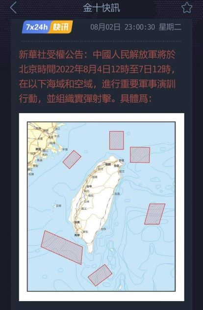 中共解放軍在台軍演區域圖。資料照片